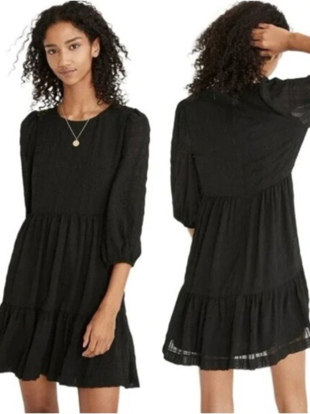 Madewell Boho Puff Sleeve Ruffle-Hem Chiffon Mini Dress Classic Black Size 2